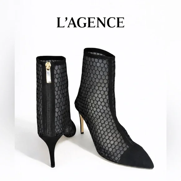 L’AGENCE Black Mesh Ankle Booties NWOT- Size 9 (runs small) - Picture 2 of 3